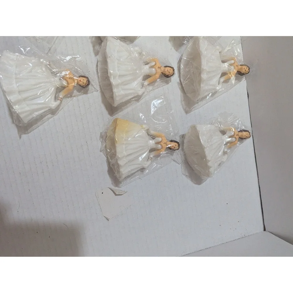 Lot of 12 Vintage Style Bride Debutante Cake Topper Figurines White Gold 2.5 in